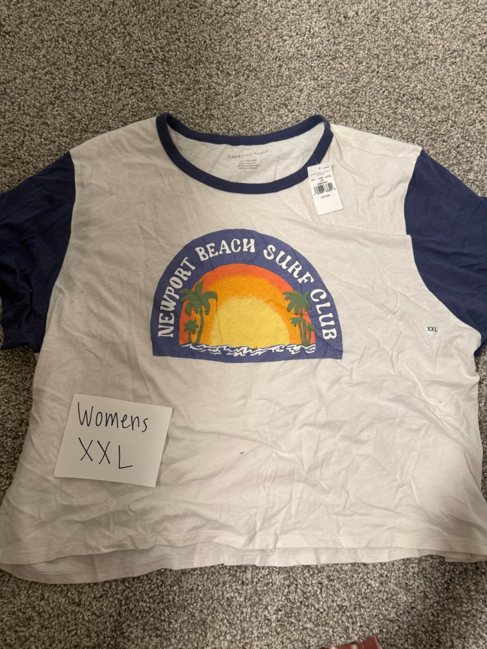 American Eagle Outfitters White and Navy Newport Beach Surf Club Graphic Tee